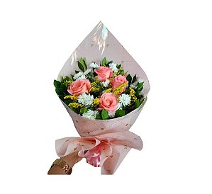 Buquê de Rosas Cor Rosa - Modelo Quarteto Pop Tradicional