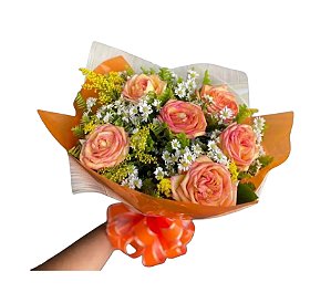 Buquê de Rosas Laranja - Modelo Por do Sol
