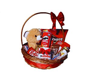 Cesta Com Chocolates e Pelúcia - Modelo Deluxe
