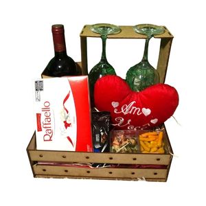 Cesta Luxo com Suporte para Vinho e Taças