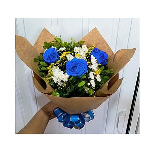 Buquê de Rosas Azul - Modelo Trio Pop Francês