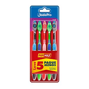 Escova Dental Macia JADEPRO Pop Max Kit C/5 (KIT família leve mais pague menos