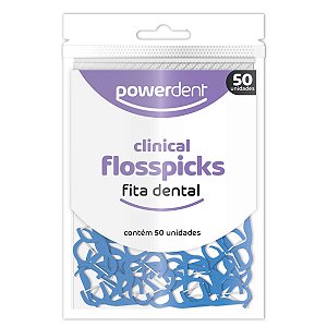 Fita Dental c/ Suporte para Segurar - Flosspicks 50 Uni - Powerdent