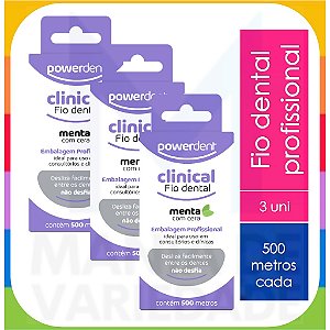 Kit 3 Fio Dental Profissional de 500 metros cada - PowerDent