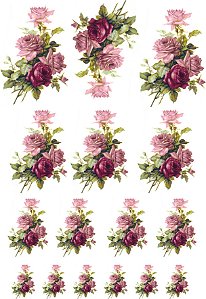 Decalque para Porcelana - Rosa Buquê e Rosa Púrpura