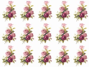 Decalque para Porcelana - Rosa Buquê e Rosa Púrpura 5cm