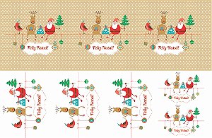 Decalque para Porcelana - Faixa Natal - Papai Noel e Rena