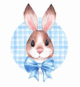 Decalque para Porcelana - Páscoa Coelho com Xadrez Azul 12cm