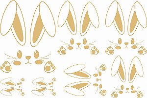Decalque para Porcelana - Páscoa Coelhos Orelha - METALIZADO DOURADO