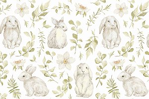 Decalque para Porcelana - Tapete Coelho Ramos Verdes