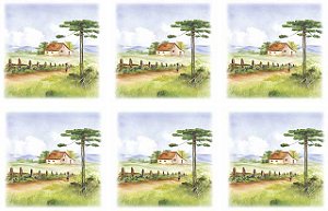 Decalque para Porcelana -Pinheiro Paisagem Casa 7cm