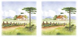 Decalque para Porcelana -Pinheiro Paisagem Casa 8,5cm