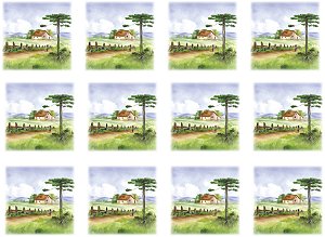 Decalque para Porcelana - Pinheiro Paisagem Casa 4,5cm