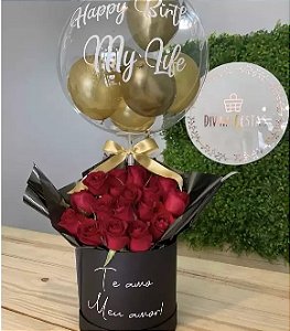Box Presente Rosas Vermelhas com Balão