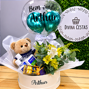 Maternidade GG com Balão Bubble e Flores | Presente Maternidade Luxo