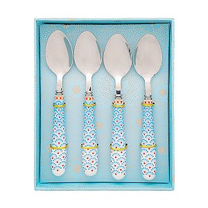 Set/4 Colher de Chá Azul - Floral