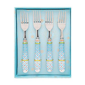 Set/4 Garfo de Bolo Azul - Floral