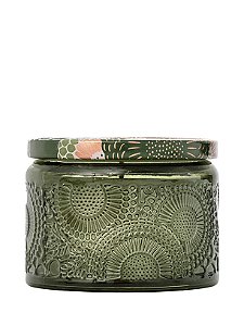 Vela Pote De Vidro P 25H Relevo Temple Moss