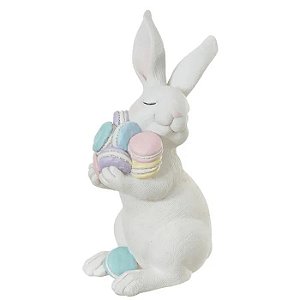 Coelho Branco Com macarons Resina 17,6 X 10,8 17,8 Cm Branco