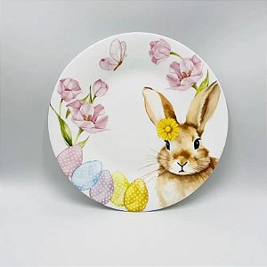 conj 6.Pratos rasos de Vidro opalino Páscoa PicNic 25,4cm -