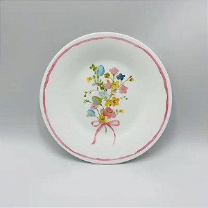 Prato de sobremesa(conj) Decorado Floral Páscoa – Estampa Bouquet com Laço