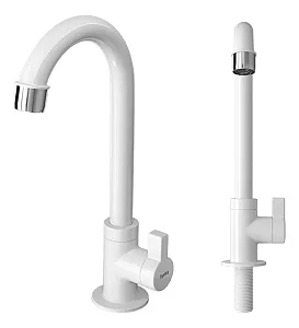 Torneira Cozinha Hydra Plus 1167 Bica Alta Móvel 1/4 Volta Branco Brilhante