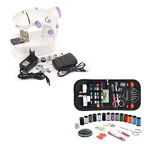 Kit mini máquina de costura portátil com kit de linhas com 27 itens