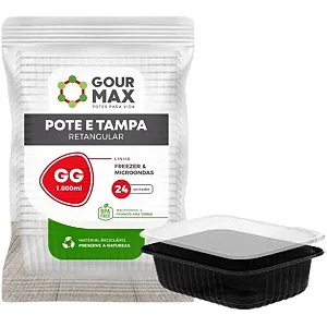 GOUR MAX POTE RETANGULAR  PRETO  1000 ML C/TAMPA  24 UNID.   PCT