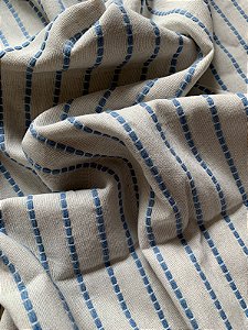 Tecido PORTOVENERE 2409-2 - cor Crú Linho/Azul 9007