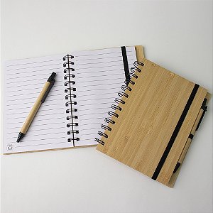 Bloco de Anotações em Bambu com Caneta - 14cm x 18cm