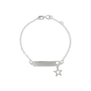 PULSEIRA DE PRATA 925 PLAQUINHA INFANTIL E PINGENTE DE ESTRELA 15CM