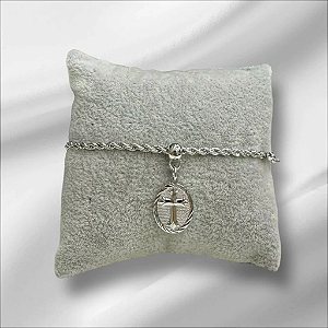 Pulseira Cordão Baiano Cruz Prata