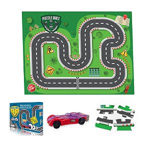 Pista quebra cabeças 96 peças puzzle race + 1 carrinho de ferro Homeplay