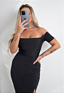 Vestido Longo Tubinho Ombro a Ombro com Fenda Original