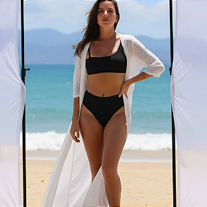 Biquíni Top e Calcinha Cintura Alta Preto Le Paradis Sustentação