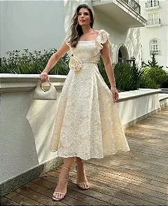 Vestido Midi Tela Bordada
