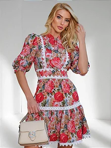VESTIDO CURTO FLORAL VERMELHO LOVE L AMOUR