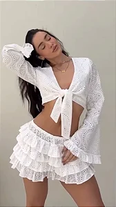 Conjunto Short Saia Shorts e Cropped Laise Salgunamu