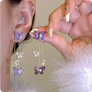Ilumine Seu Estilo: Brinco Agulha Borboleta Roxa Cristal Luxuoso - Elegância Que Deslumbra