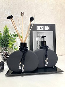 Aromatizador e Saboneteira Jolly Preto Fosco kit completo