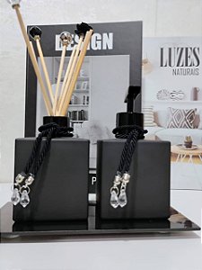 Kit Difusor e Saboneteira com Bandeja Cubo Preto Fosco