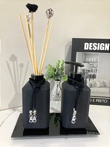 Kit Difusor e Saboneteira com Bandeja Lapidus Preto Fosco