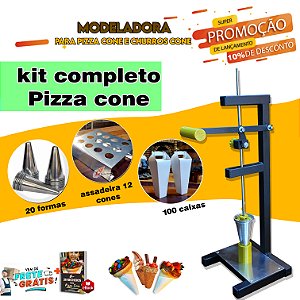 Kit Completo Pizza Cone Modeladora Manual + Formas + Assadeira + 100 Caixas