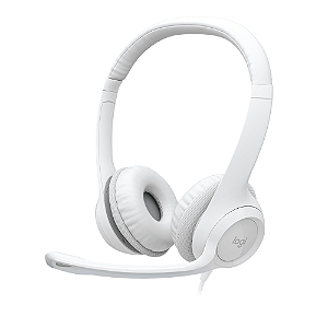 Headset Logitech H390, USB, com Almofadas, Controles de Áudio Integrado, Microfone com Redução de Ruído, Branco