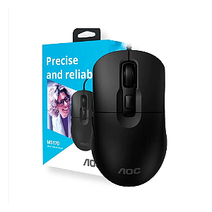 Mouse Office AOC MS170, 3600 DPI, USB, 4 Botões, Preto