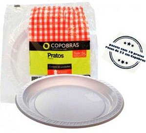 PRATO PLASTICO BRANCO 26CM C/10 - COPOBRAS