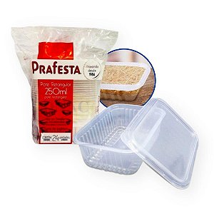 POTE RETANGULAR P/ FREEZER E MICROONDAS 250ML CX C/144 (6X24) - PRAFESTA