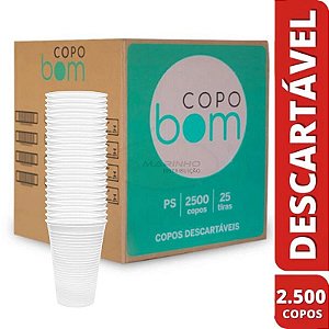 COPO 200ML PS BRANCO CX C/2500 (25X100) - FACILITA&PRONTO
