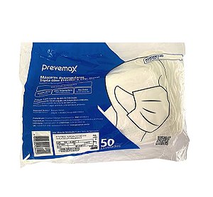 MASCARA BRANCA TRIPLA C/ELASTICO E CLIPE NASAL PCT C/50UND - PREVEMAX