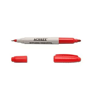 MARCADOR PERMANTE PONTA DUPLA VERMELHO - KIT